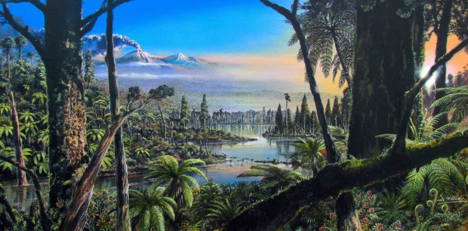 So könnte der Antarktis-Wald vor 90 Millionen Jahren ausgesehen haben.  (Grafik: Alfred-Wegener-Institut, James McKay)